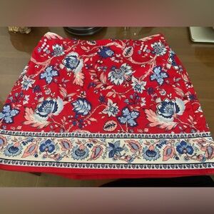 Talbots Red Skirt with Blue and White Floral Design